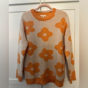 Orange Floral Crew Neck Sweater